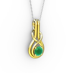 Düğüm Kolye - Kök zümrüt 14 ayar altın kolye (40 cm gümüş rolo zincir) #1rtbbre