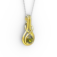 Düğüm Kolye - Peridot 8 ayar altın kolye (40 cm beyaz altın rolo zincir) #1u77vc9