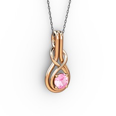 Düğüm Kolye - Pembe kuvars 925 ayar rose altın kaplama gümüş kolye (40 cm gümüş rolo zincir) #1uok723