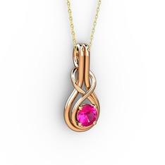 Düğüm Kolye - Rodolit garnet 925 ayar rose altın kaplama gümüş kolye (40 cm altın rolo zincir) #1x1xlw4
