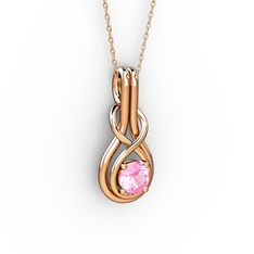 Pembe kuvars 18 ayar rose altın kolye (40 cm gümüş rolo zincir)