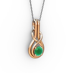 Kök zümrüt 18 ayar rose altın kolye (40 cm gümüş rolo zincir)