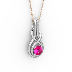 Rodolit garnet 14 ayar beyaz altın kolye (40 cm rose altın rolo zincir)