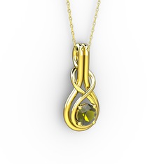 Düğüm Kolye - Peridot 8 ayar altın kolye (40 cm altın rolo zincir) #2bao8k