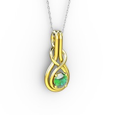 Düğüm Kolye - Yeşil kuvars 14 ayar altın kolye (40 cm beyaz altın rolo zincir) #3j6kqb