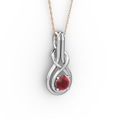 Düğüm Kolye - Kök yakut 925 ayar gümüş kolye (40 cm rose altın rolo zincir) #69ckrq