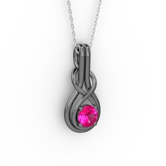 Düğüm Kolye - Rodolit garnet 925 ayar siyah rodyum kaplama gümüş kolye (40 cm beyaz altın rolo zincir) #7g8acs