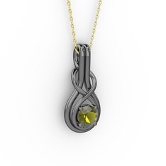 Düğüm Kolye - Peridot 925 ayar siyah rodyum kaplama gümüş kolye (40 cm gümüş rolo zincir) #83y9oy