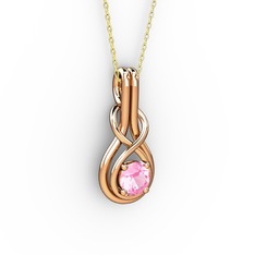 Düğüm Kolye - Pembe kuvars 8 ayar rose altın kolye (40 cm altın rolo zincir) #858wdk