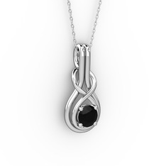Düğüm Kolye - Siyah zirkon 925 ayar gümüş kolye (40 cm gümüş rolo zincir) #88nop0