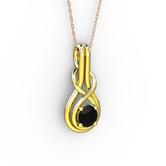 Düğüm Kolye - Siyah zirkon 18 ayar altın kolye (40 cm rose altın rolo zincir) #8b9cgl