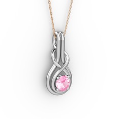 Düğüm Kolye - Pembe kuvars 18 ayar beyaz altın kolye (40 cm rose altın rolo zincir) #8vorcs