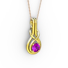Düğüm Kolye - Ametist 18 ayar altın kolye (40 cm rose altın rolo zincir) #9iqd7j