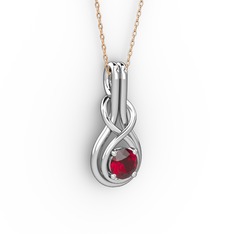 Düğüm Kolye - Garnet 14 ayar beyaz altın kolye (40 cm rose altın rolo zincir) #9zke23