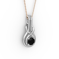 Düğüm Kolye - Siyah zirkon 18 ayar beyaz altın kolye (40 cm rose altın rolo zincir) #deojxe