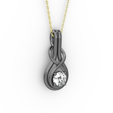 Düğüm Kolye - Pırlanta 925 ayar siyah rodyum kaplama gümüş kolye (0.5 karat, 40 cm gümüş rolo zincir) #f93a96