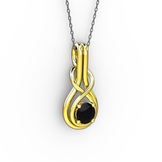 Düğüm Kolye - Siyah zirkon 8 ayar altın kolye (40 cm gümüş rolo zincir) #h5izbn