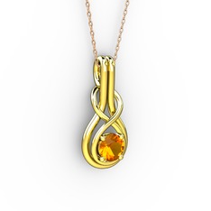 Düğüm Kolye - Sitrin 18 ayar altın kolye (40 cm rose altın rolo zincir) #hgmucz
