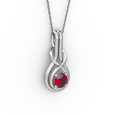 Garnet 8 ayar beyaz altın kolye (40 cm gümüş rolo zincir)