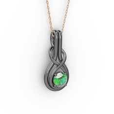 Düğüm Kolye - Yeşil kuvars 925 ayar siyah rodyum kaplama gümüş kolye (40 cm gümüş rolo zincir) #k3fqm0
