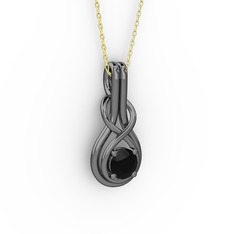Düğüm Kolye - Siyah zirkon 925 ayar siyah rodyum kaplama gümüş kolye (40 cm altın rolo zincir) #k3xm34