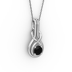 Düğüm Kolye - Siyah zirkon 8 ayar beyaz altın kolye (40 cm gümüş rolo zincir) #kc2v30
