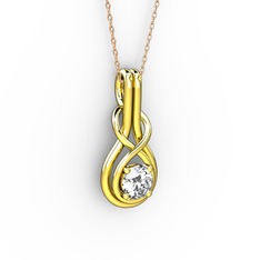 Düğüm Kolye - Beyaz zirkon 18 ayar altın kolye (40 cm rose altın rolo zincir) #l79652