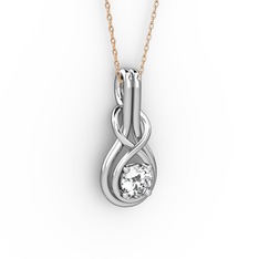 Düğüm Kolye - Pırlanta 18 ayar beyaz altın kolye (0.5 karat, 40 cm rose altın rolo zincir) #lloxb5