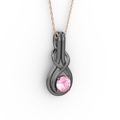 Pembe kuvars 925 ayar siyah rodyum kaplama gümüş kolye (40 cm rose altın rolo zincir)