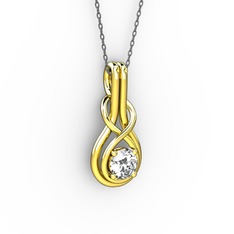 Düğüm Kolye - Beyaz zirkon 8 ayar altın kolye (40 cm gümüş rolo zincir) #qhg41m