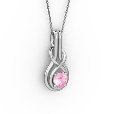 Düğüm Kolye - Pembe kuvars 8 ayar beyaz altın kolye (40 cm gümüş rolo zincir) #t47wdn