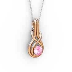 Pembe kuvars 8 ayar rose altın kolye (40 cm beyaz altın rolo zincir)