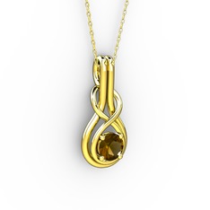 Düğüm Kolye - Dumanlı kuvars 18 ayar altın kolye (40 cm altın rolo zincir) #vmzk08