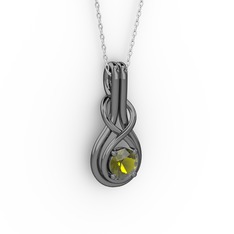 Peridot 925 ayar siyah rodyum kaplama gümüş kolye (40 cm beyaz altın rolo zincir)