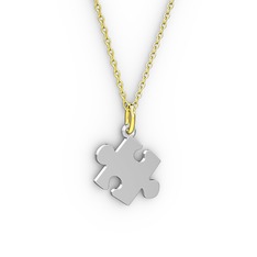 Puzzle Kolye - 14 ayar beyaz altın kolye (40 cm altın rolo zincir) #1om4wc8