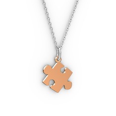 Puzzle Kolye - 8 ayar rose altın kolye (40 cm gümüş rolo zincir) #1wuinj0