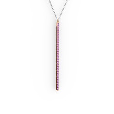 Ametist 925 ayar rose altın kaplama gümüş kolye (40 cm gümüş rolo zincir)