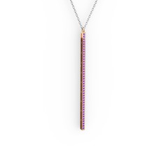 Su Yolu Kolye - Ametist 18 ayar rose altın kolye (40 cm beyaz altın rolo zincir) #12bnxmx