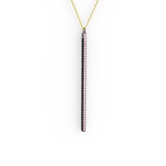 Pembe kuvars 925 ayar siyah rodyum kaplama gümüş kolye (40 cm gümüş rolo zincir)