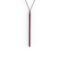 Su Yolu Kolye - Rodolit garnet 925 ayar siyah rodyum kaplama gümüş kolye (40 cm gümüş rolo zincir) #1avvmul