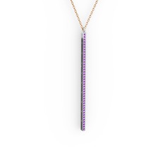 Ametist 8 ayar beyaz altın kolye (40 cm rose altın rolo zincir)