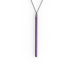 Su Yolu Kolye - Ametist 925 ayar siyah rodyum kaplama gümüş kolye (40 cm gümüş rolo zincir) #1e1i4g1