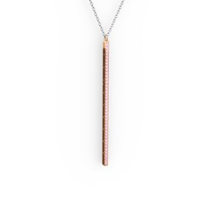 Pembe kuvars 14 ayar rose altın kolye (40 cm beyaz altın rolo zincir)