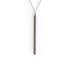 Su Yolu Kolye - Lab safir 925 ayar rose altın kaplama gümüş kolye (40 cm beyaz altın rolo zincir) #1oms52g