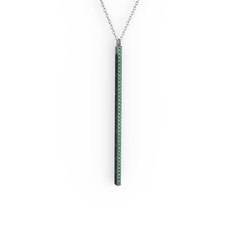Yeşil kuvars 925 ayar siyah rodyum kaplama gümüş kolye (40 cm beyaz altın rolo zincir)