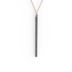 Su Yolu Kolye - Siyah zirkon 18 ayar beyaz altın kolye (40 cm rose altın rolo zincir) #1sb3jo5