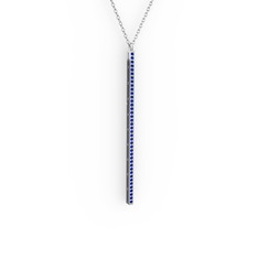 Su Yolu Kolye - Lab safir 925 ayar gümüş kolye (40 cm beyaz altın rolo zincir) #1vhjxvj