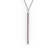 Pembe kuvars 18 ayar beyaz altın kolye (40 cm gümüş rolo zincir)
