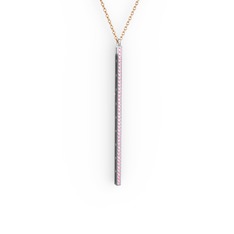 Pembe kuvars 18 ayar beyaz altın kolye (40 cm rose altın rolo zincir)