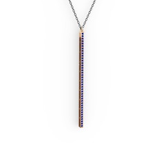 Su Yolu Kolye - Lab safir 8 ayar rose altın kolye (40 cm gümüş rolo zincir) #5o8v5p